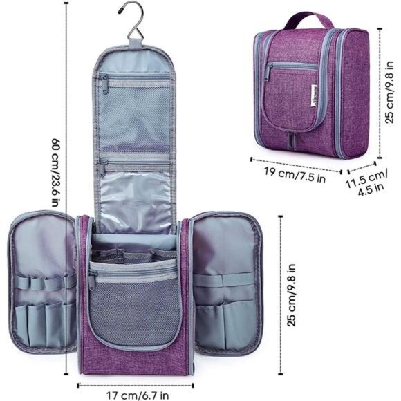 Hanging Travel Toiletry Bag Cosmetic Make up Organizer for Women Purple - Picture 6 of 6